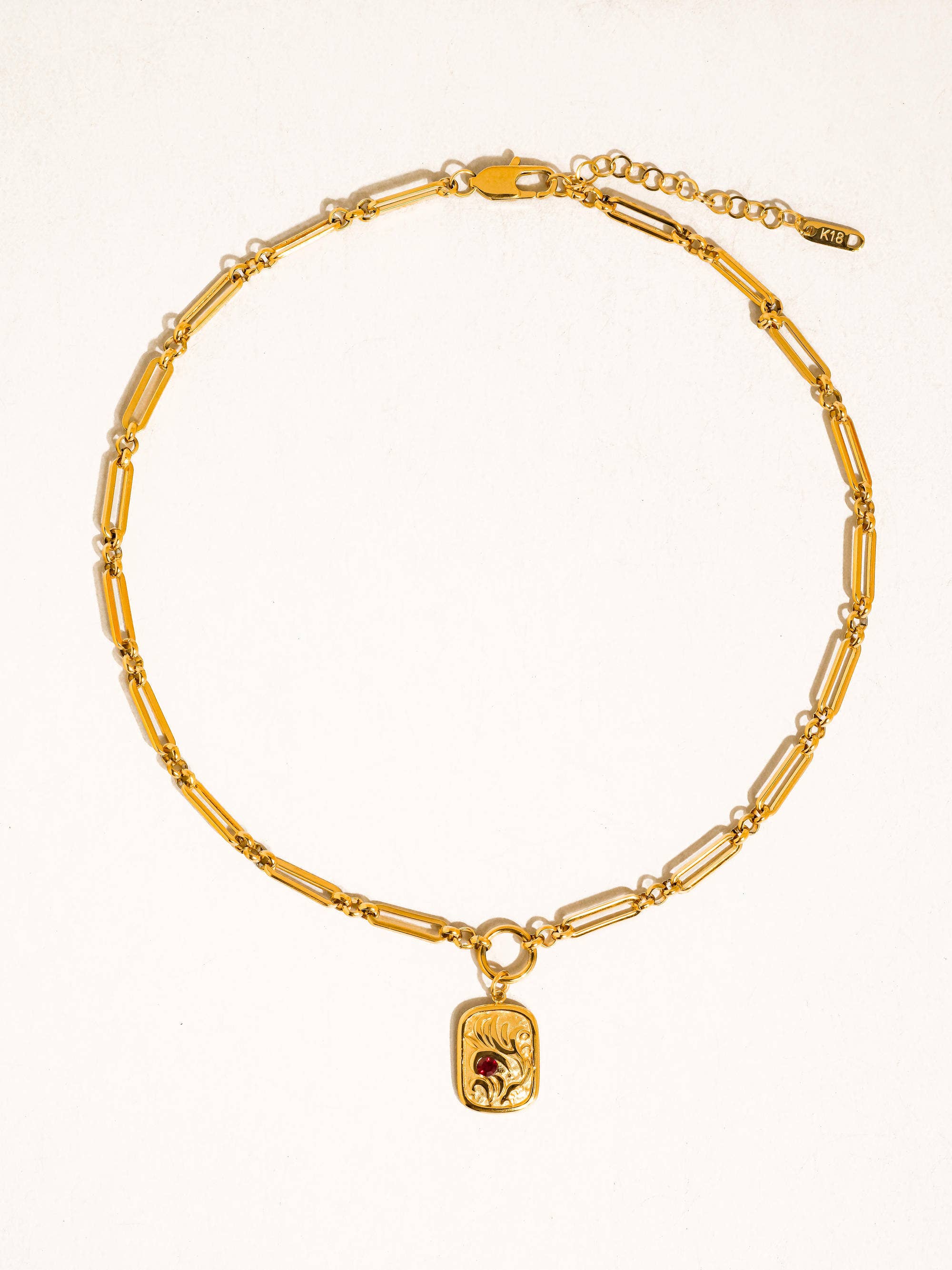 Clarimond 18K Gold Non-Tarnish Rectangle Chain Necklace: Yellow Gold