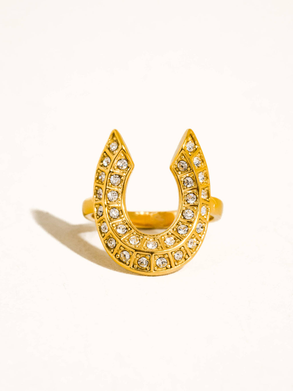 18K Gold Non-Tarnish CZ Horseshoe Ring: Yellow Gold / Maevric-Large