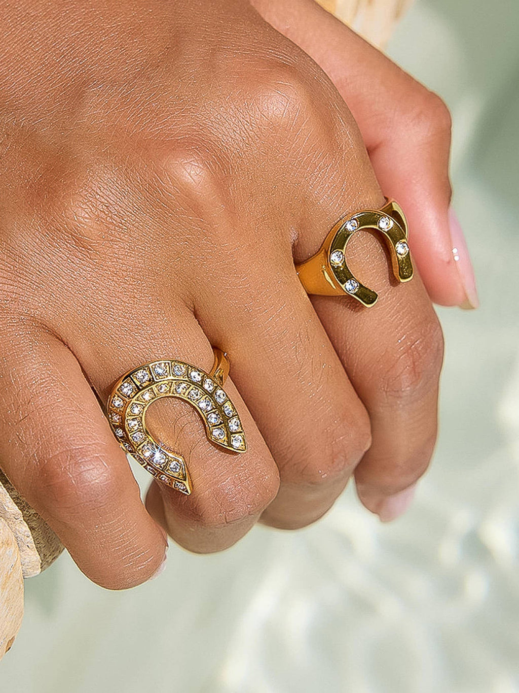 18K Gold Non-Tarnish CZ Horseshoe Ring: Yellow Gold / Maevric-Large