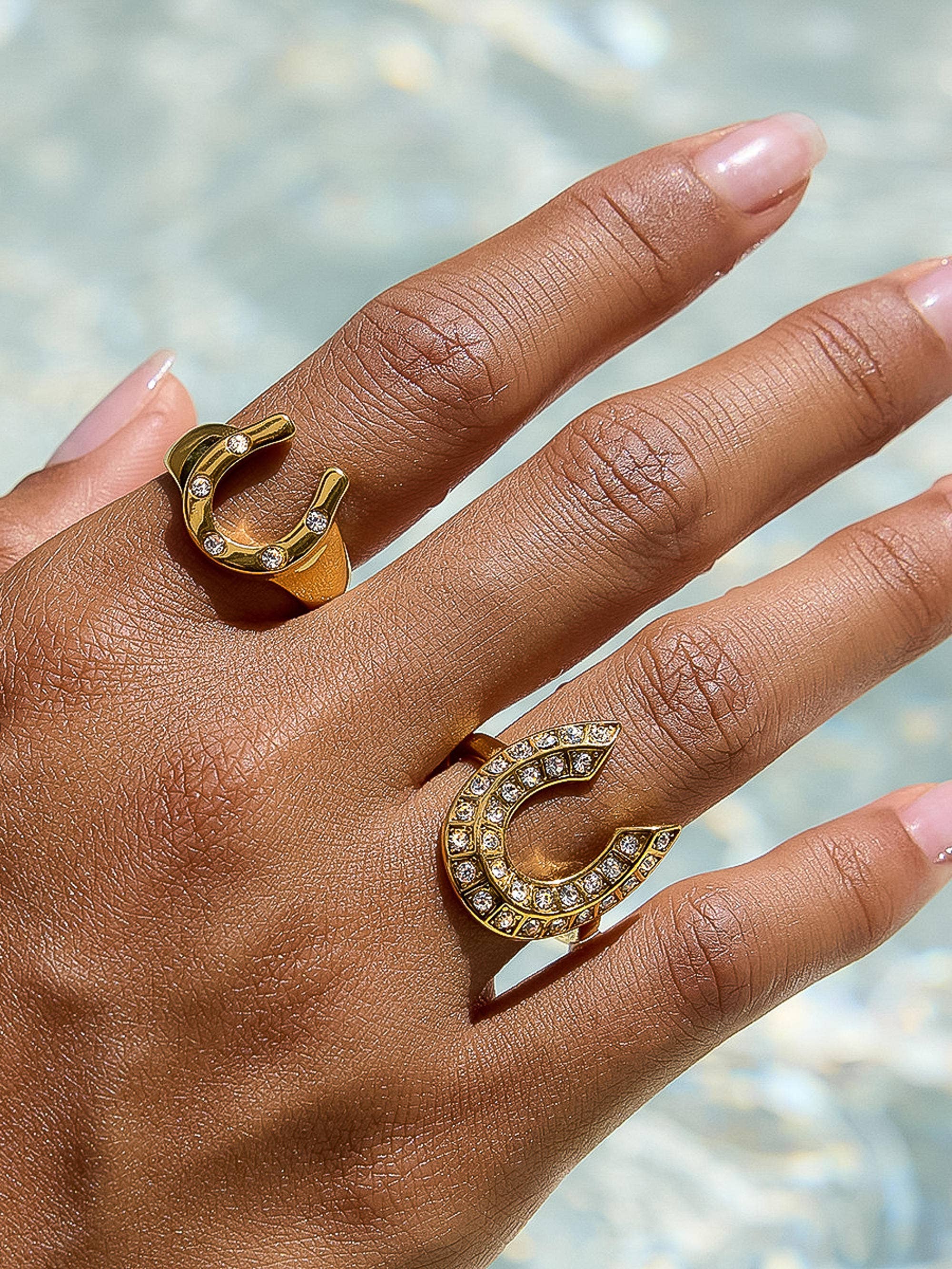 18K Gold Non-Tarnish CZ Horseshoe Ring: Yellow Gold / Maevric-Large