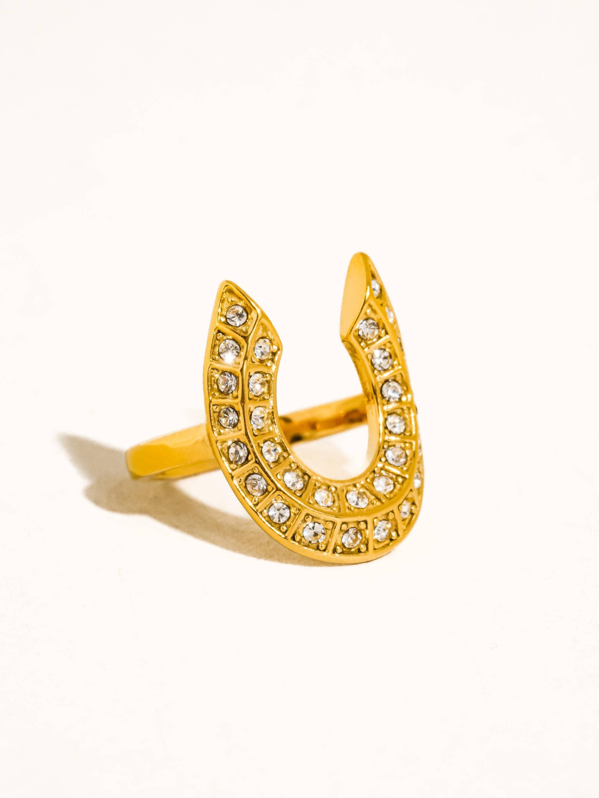 18K Gold Non-Tarnish CZ Horseshoe Ring: Yellow Gold / Maevric-Large